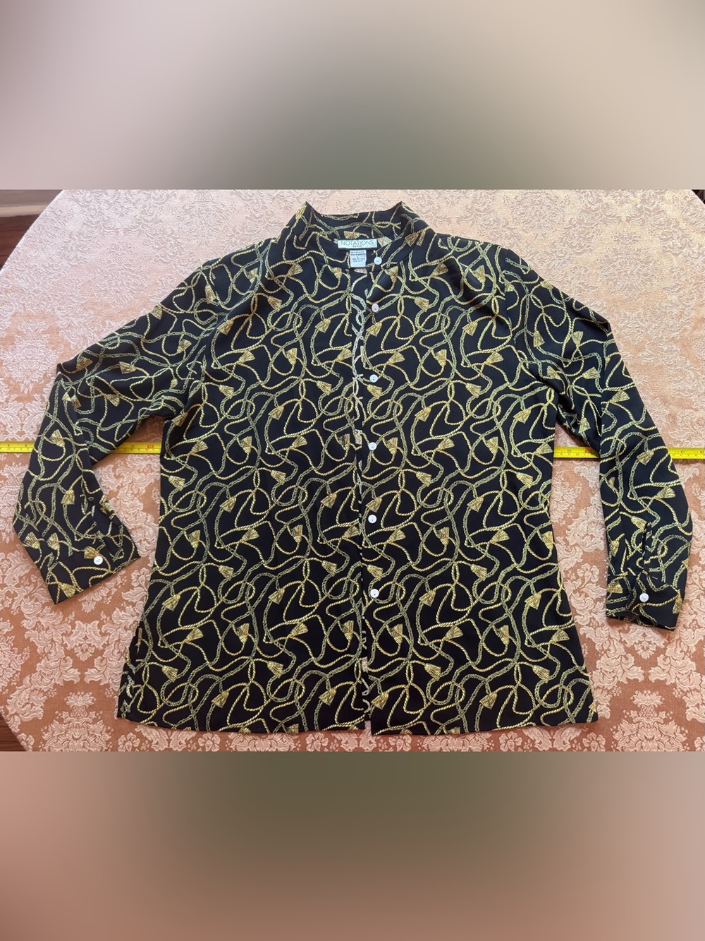 Notations Black Button-up with Gold Tassle Motif
